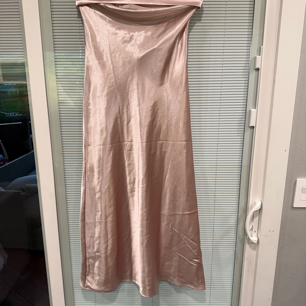 Blush Satin strapless and backless dress